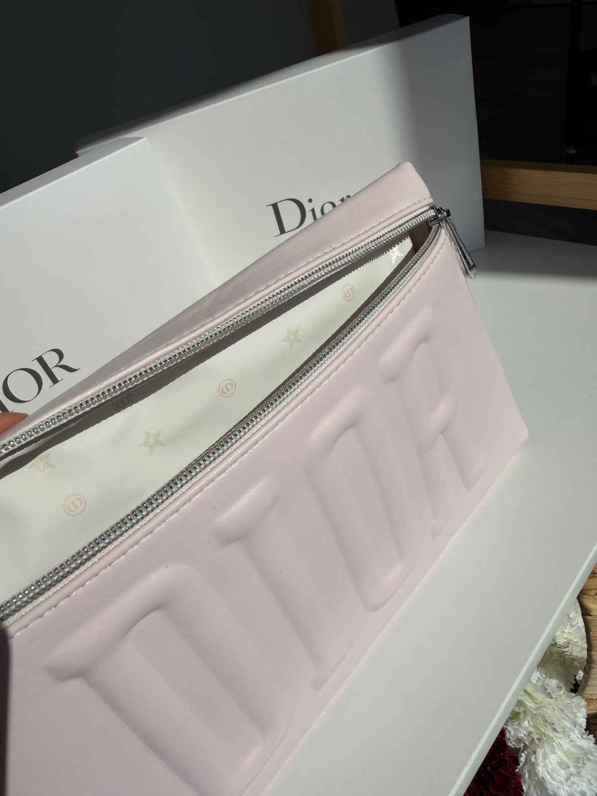 Christian Dior Pink Embossed Logo Zip Pouch