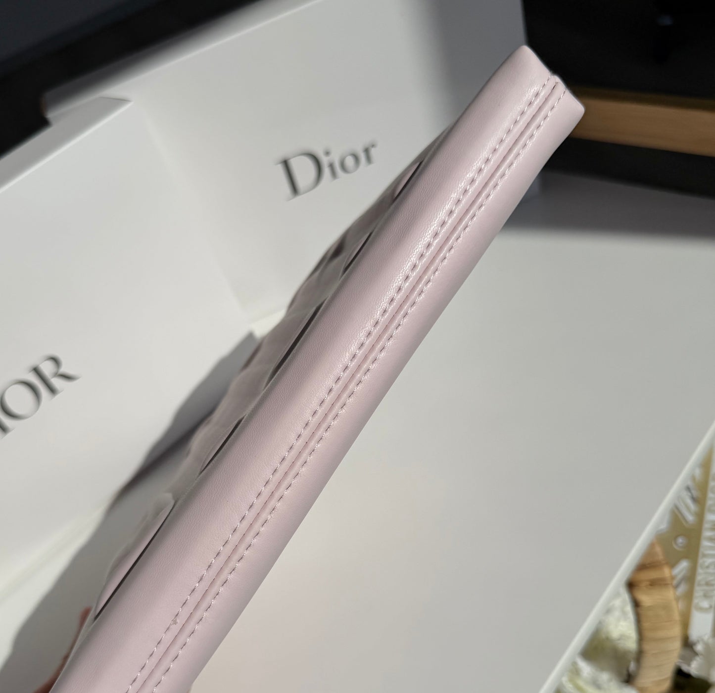 Christian Dior Pink Embossed Logo Zip Pouch