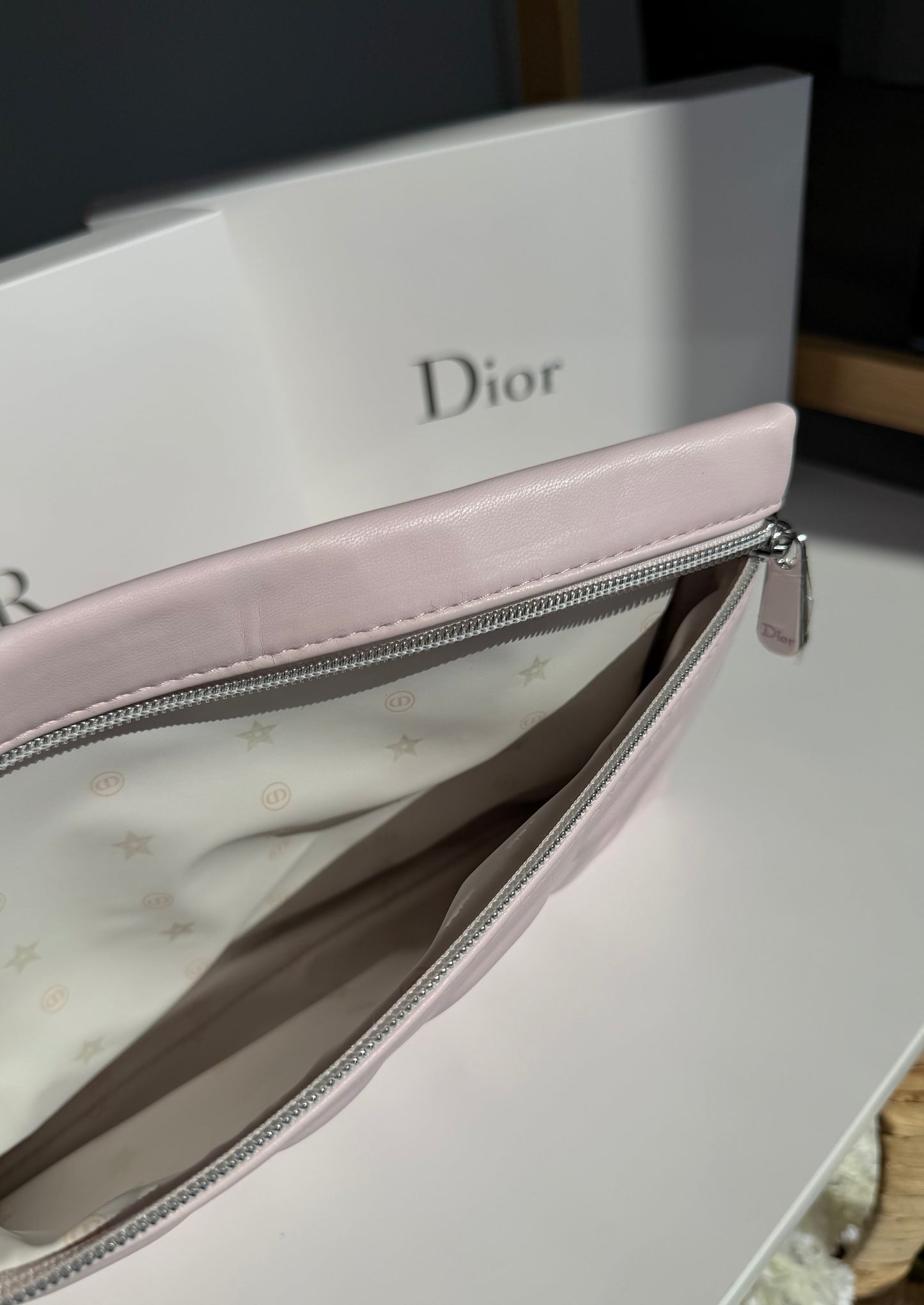 Christian Dior Pink Embossed Logo Zip Pouch